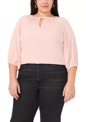 Plus 3/4 Sleeve Keyhole Blouse