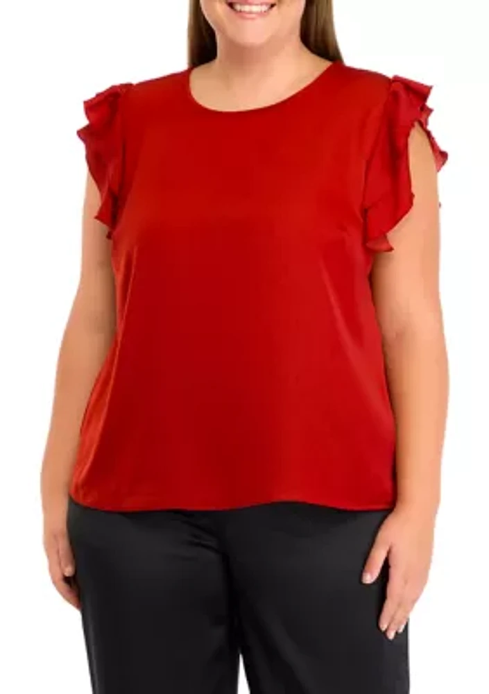 Plus Crew Neck Flutter Sleeve Top