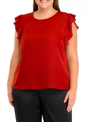 Plus Crew Neck Flutter Sleeve Top