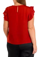 Plus Crew Neck Flutter Sleeve Top