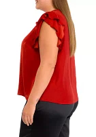 Plus Crew Neck Flutter Sleeve Top