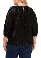 Plus Keyhole Sequin Blouse