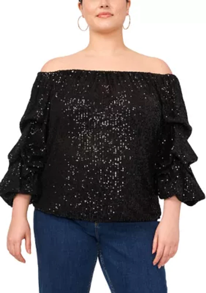 Plus Sequin Off the Shoulder Blouse