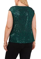 Plus Cap Sleeve Sequin V-Neck Top