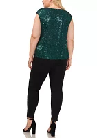 Plus Cap Sleeve Sequin V-Neck Top