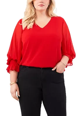 Plus Shirred V-Neck Blouse