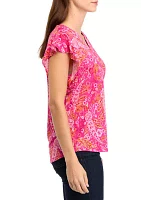 Women's V-Neck Flutter Sleeve Top