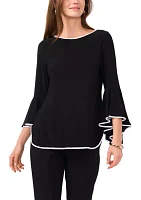 Women's Contrast Bell Sleeve Blouse