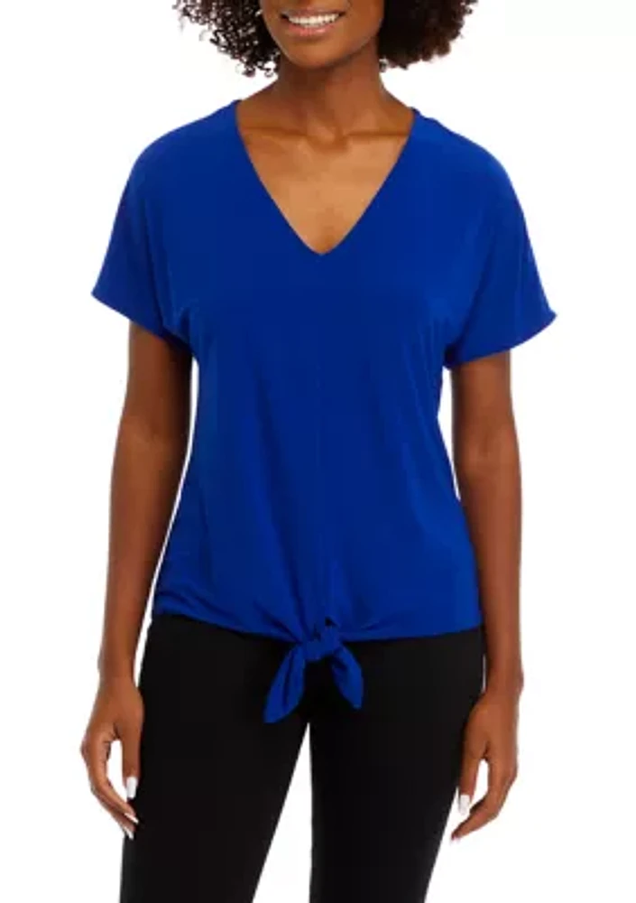 Women's Short Sleeve Tie Front Blouse