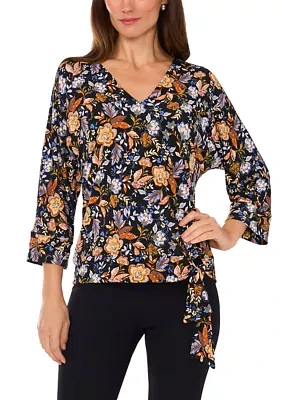 Women's 3/4 Sleeve Side Tie Hem Blouse