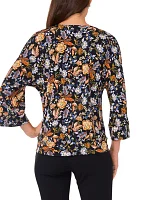 Women's 3/4 Sleeve Side Tie Hem Blouse