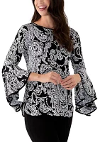 Women's Long Contrast Bell Sleeve Blouse