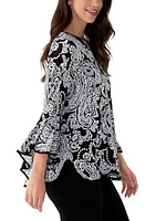 Women's Long Contrast Bell Sleeve Blouse