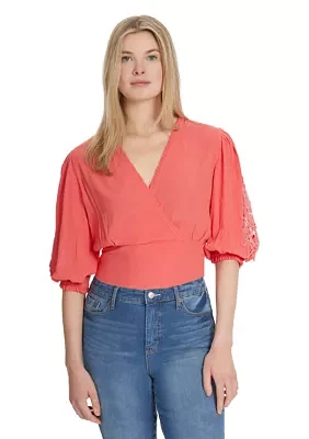 Patsy Crochet Trim Wrap Blouse