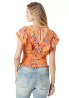 Women's Ruffle Printed Smock Waist Blouse