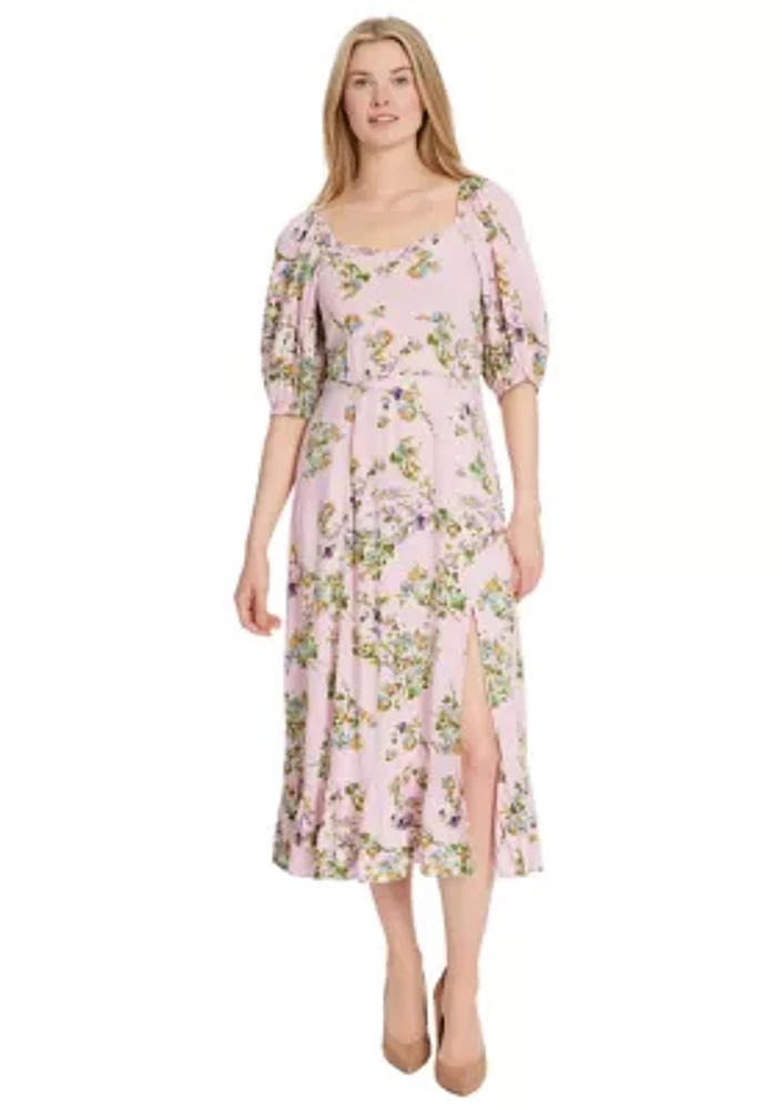 Brixley Puff Sleeve Floral Midi Dress