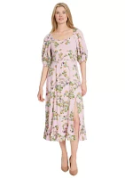 Brixley Puff Sleeve Floral Midi Dress