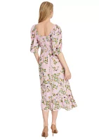 Brixley Puff Sleeve Floral Midi Dress