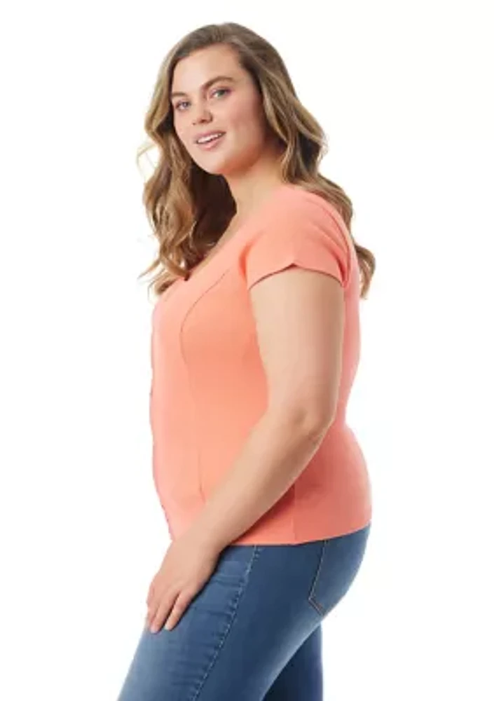 Plus Ribbed Knit Corset Detail Top
