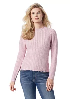 Camilla Mock Neck Pointelle Sweater with Scallop Trim