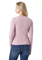 Camilla Mock Neck Pointelle Sweater with Scallop Trim