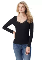 Abbey Lace Trim Long Sleeve Knit Top