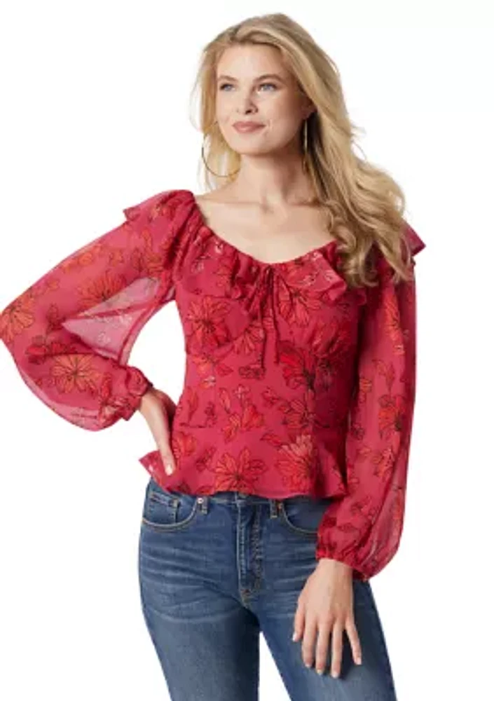 Women's Printed Blouson Sleeve Blouse