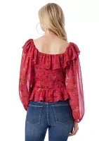 Women's Printed Blouson Sleeve Blouse