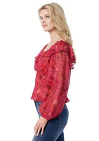 Women's Printed Blouson Sleeve Blouse