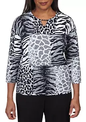 Alfred Dunner Classic Brushstroke Print Quilted Jacket