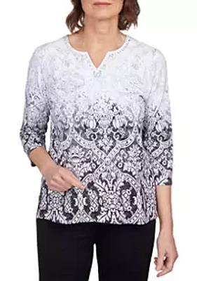 Alfred Dunner Women's Missy Classics Ombre Medallion Knit Top