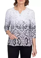 Alfred Dunner Women's Missy Classics Ombre Medallion Knit Top