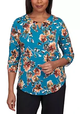 Alfred Dunner Women's Classics Tossed Floral Shirttail Hem