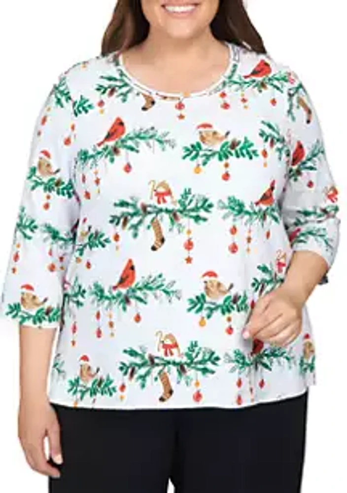 Alfred Dunner Plus Birds on Branch Knit Top