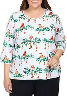 Alfred Dunner Plus Birds on Branch Knit Top