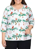 Alfred Dunner Plus Birds on Branch Knit Top