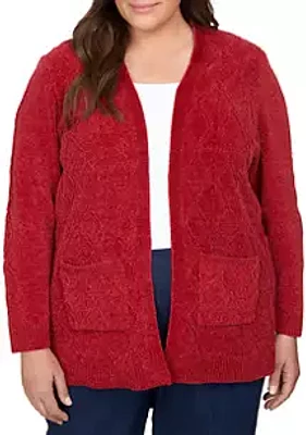 Alfred Dunner Plus Long Open Chenille Cardigan