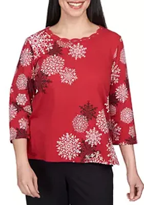 Alfred Dunner Petite Snowflakes Knit Top