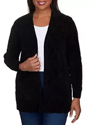 Alfred Dunner Petite Long Open Chenille Cardigan