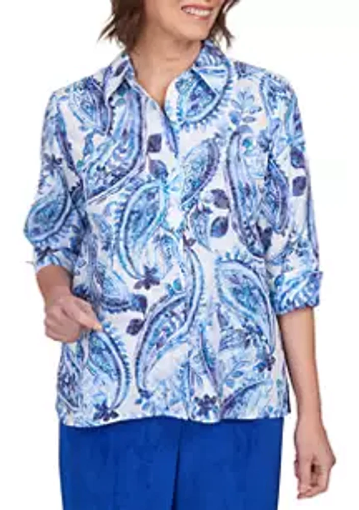 Alfred Dunner Petite Classics Paisley Woven Top