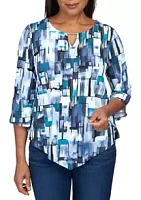 Alfred Dunner Petite Classics Mini Stained Glass Printed Top