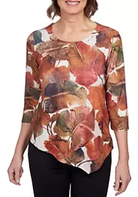 Alfred Dunner Petite Classics Leaves Top