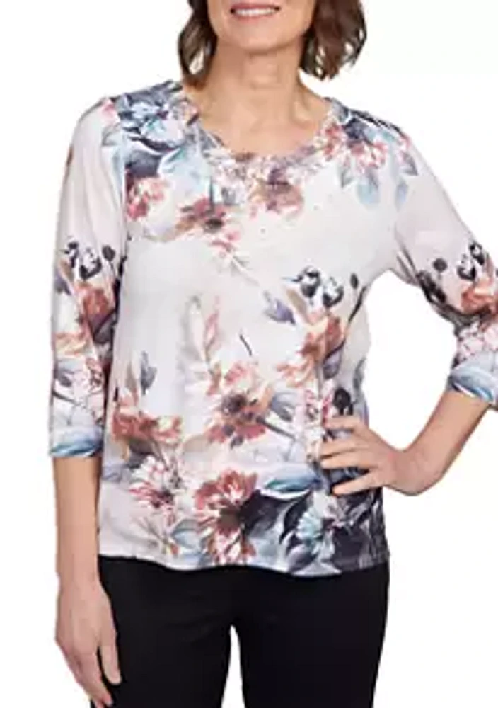 Alfred Dunner Petite Classics Asymmetric Floral Top