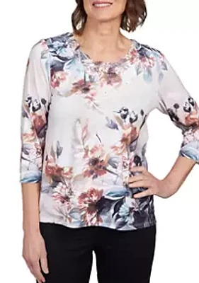 Alfred Dunner Petite Classics Asymmetric Floral Top