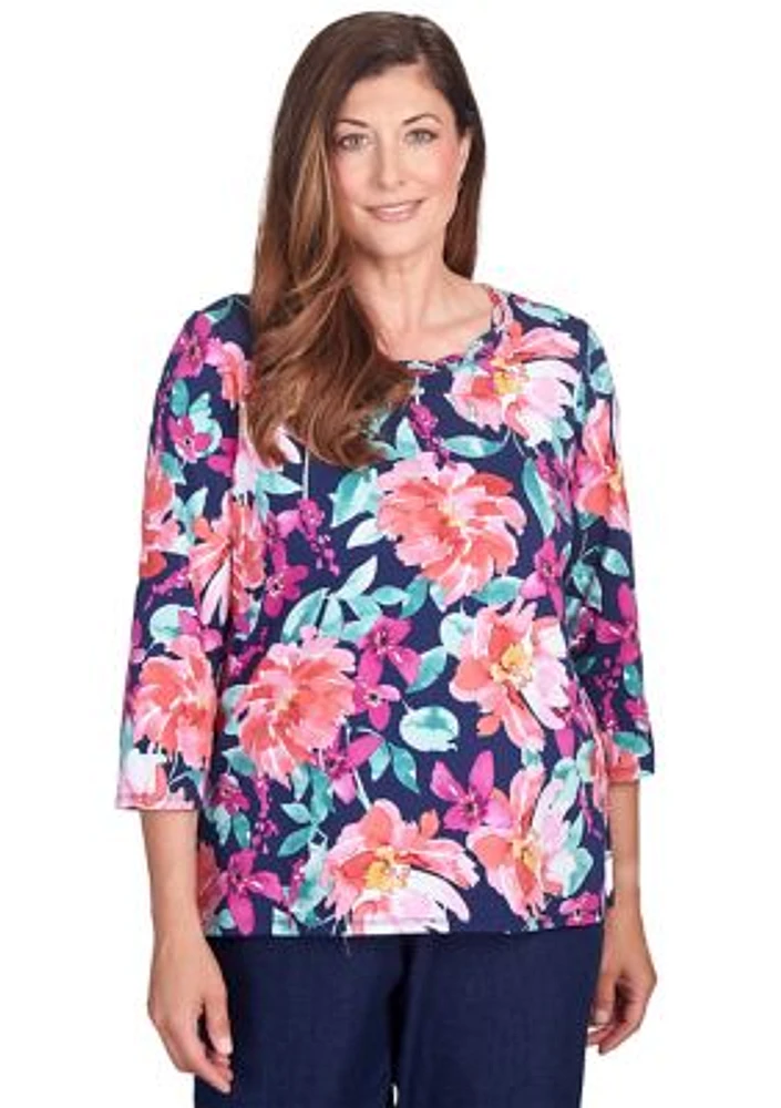 Women's 3/4 Sleeve Floral Print T-Shirt