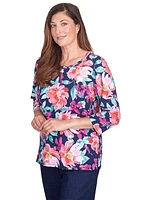 Women's 3/4 Sleeve Floral Print T-Shirt