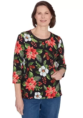 Women's Classic Poinsettia Printed Top