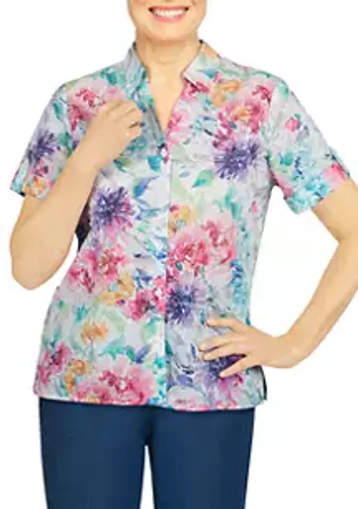 Alfred Dunner Petite Classics Floral Burnout Woven Top