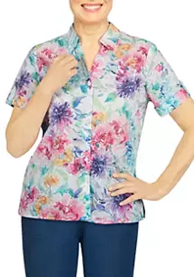 Alfred Dunner Petite Classics Floral Burnout Woven Top