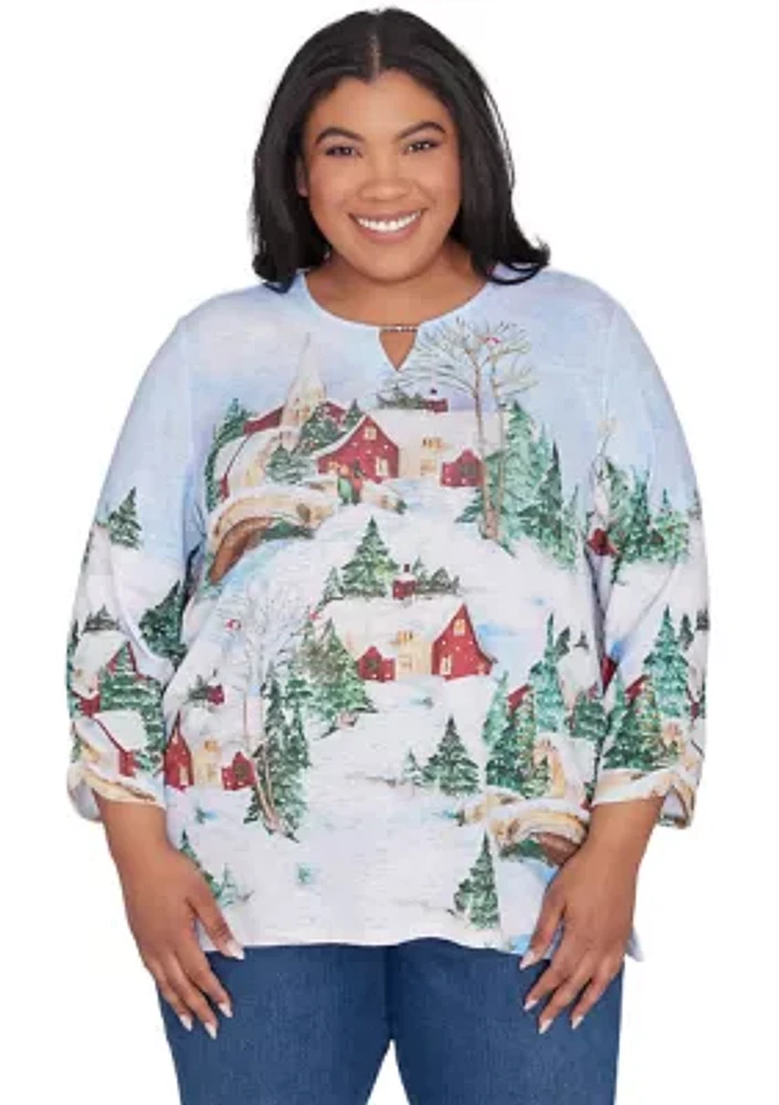 Plus Classics Winter Wonderland Scene Top